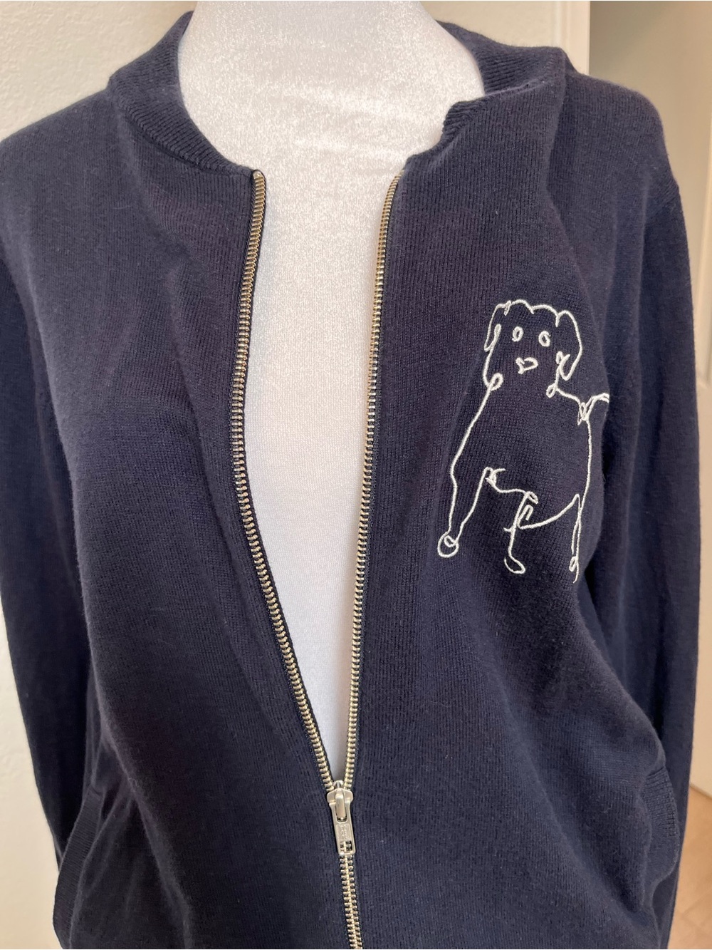 NavyZip-Front  Dog Pet-Themed Cotton Cardigan